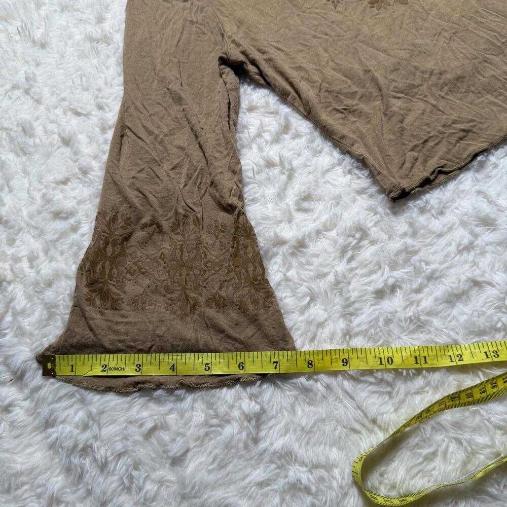 Y2K Viscose Fairycore Brown Graphic Bell Sleeve Top - Picture 5 of 8